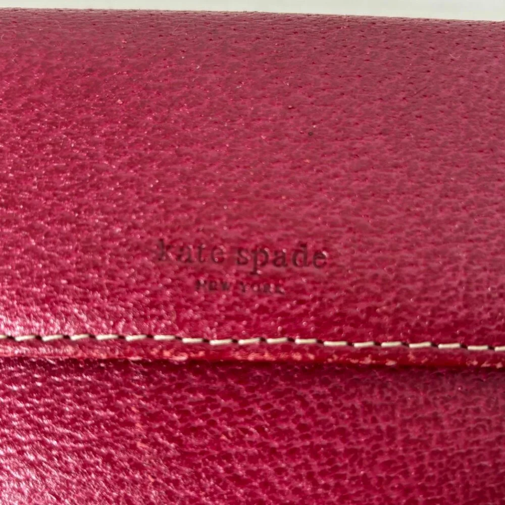 Kate Spade New York Vintage Trifold Large Red Leather Wallet with Checkbook
